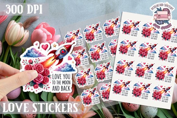 Love You to the Moon Sticker Sheet PNG